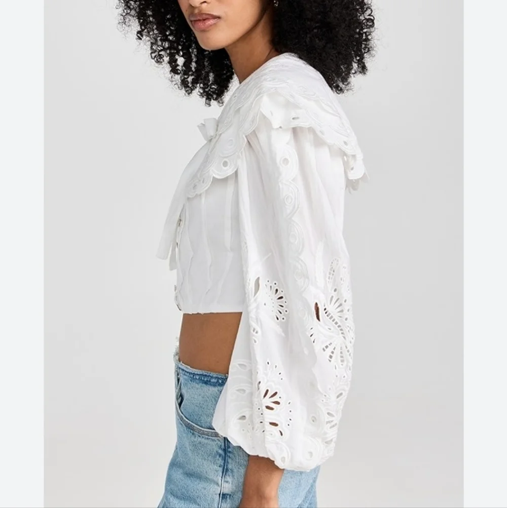 FARM RIO Richelieu Big Collar Off White Battenberg Lace Blouse M RARE SRP $240 - Picture 10 of 16